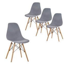 Set Of 4 Mira Replica Dining Chair Eiffel Design Wooden Legs - Grey