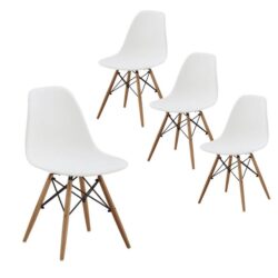 Set Of 4 Mira Replica Dining Chair Eiffel Design Wooden Legs - White
