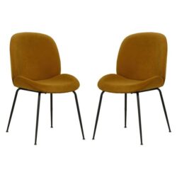 Set of 2 Casa Velvet Fabric Dining Chair - Black Legs - Mustard