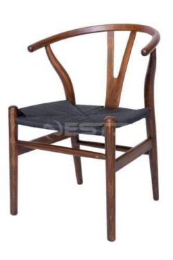 Set of 2 - Hans Wegner Replica Wishbone Cord Dining Chair - Black Seat - Antique Walnut