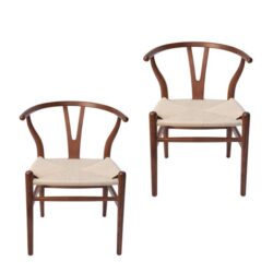 Set of 2 - Hans Wegner Replica Wishbone Cord Dining Chair - Walnut