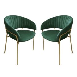 Set of 2 Lex Velvet Fabric Dining Chair Gold Frame - Green