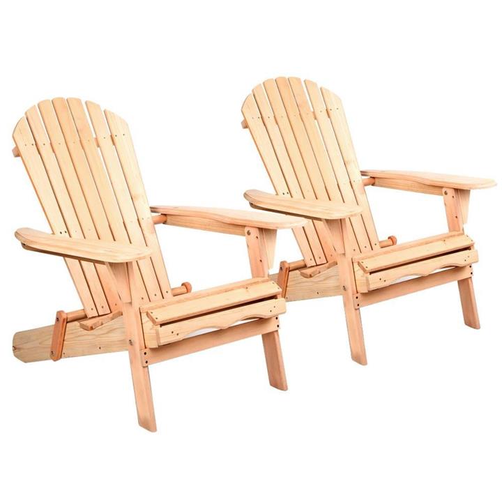 Set of 2 Patio Furniture Outdoor Chairs Beach Chair Wooden Adirondack Garden Lounge