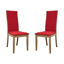 Set of 2 - Society Scandinavian Fabric Dining Chair - Oak Wooden Frame - Red
