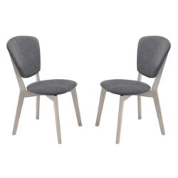 Set of Two - Helga Dining Chairs - White Wash Frame - Stone Grey Seat