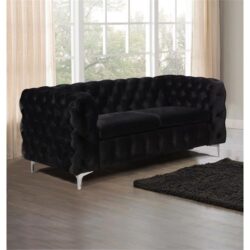Settee 2-Seater Classic Button Fabric Tufted Lounge Sofa - Black Velvet