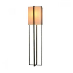 Sofie Modern Oriental Steel Frame W/ Square Shape Fabric Shade Floor Lamp Light - Antique Brass