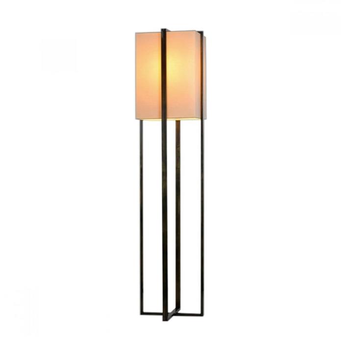 Sofie Modern Oriental Steel Frame W/ Square Shape Fabric Shade Floor Lamp Light - Antique Brass