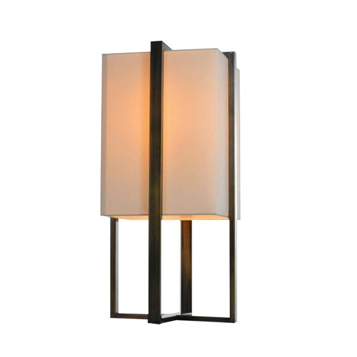 Sofie Modern Oriental Steel Frame W/ Square Shape Fabric Shade Table Lamp Light - Antique Brass