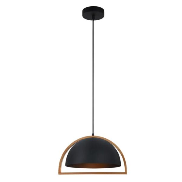 Suzy Classic Pendant Lamp Light Interior ES Matte Black Dome with Wood Frame