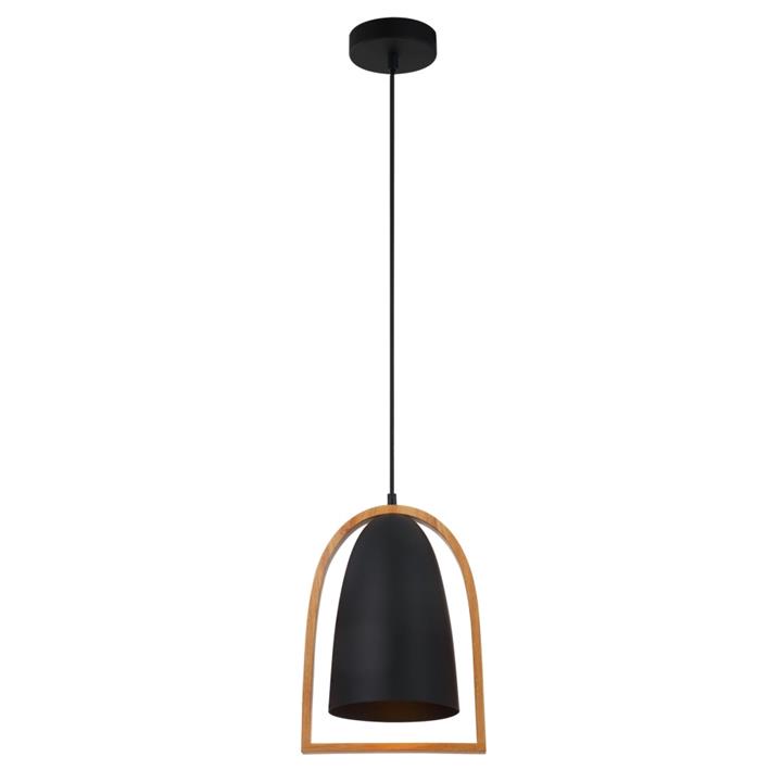 Suzy Classic Pendant Lamp Light Interior ES Matte Black Ellipse with Wood Frame