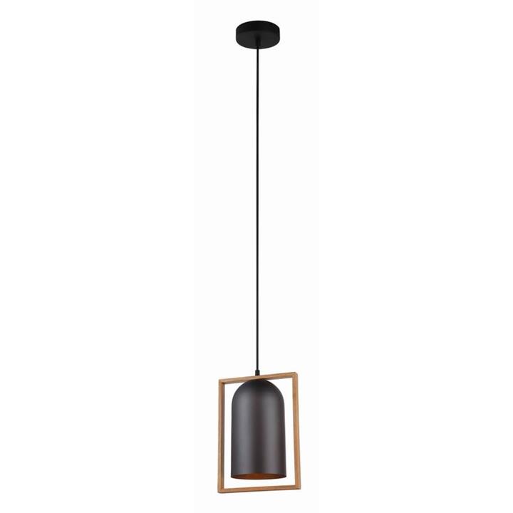 Suzy Classic Pendant Lamp Light Interior ES Matte Black Oblong with Wood Frame