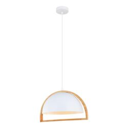 Suzy Classic Pendant Lamp Light Interior ES Matte White Dome with Wood Frame