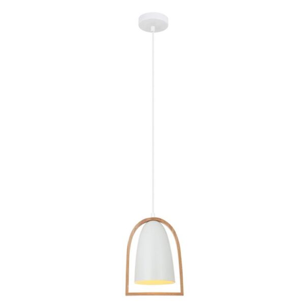 Suzy Classic Pendant Lamp Light Interior ES Matte White Ellipse with Wood Frame