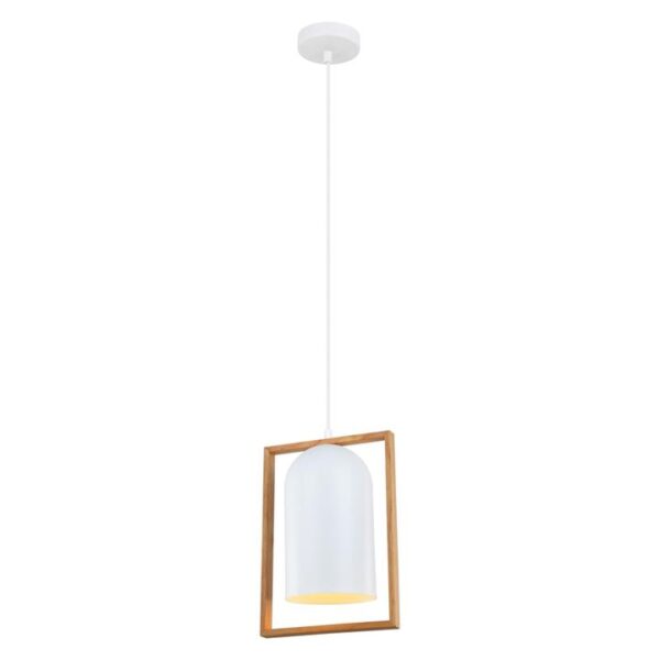 Suzy Classic Pendant Lamp Light Interior ES Matte White Oblong with Wood Frame