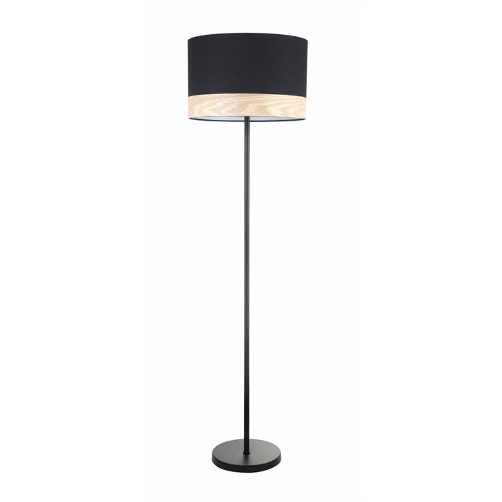 Tammy Classic Floor Lamp ES Large Black Round with Blonde Wood