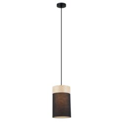Tammy Classic Pendant Lamp Light Interior ES Black Cloth Small Oblong with Wood Highlight