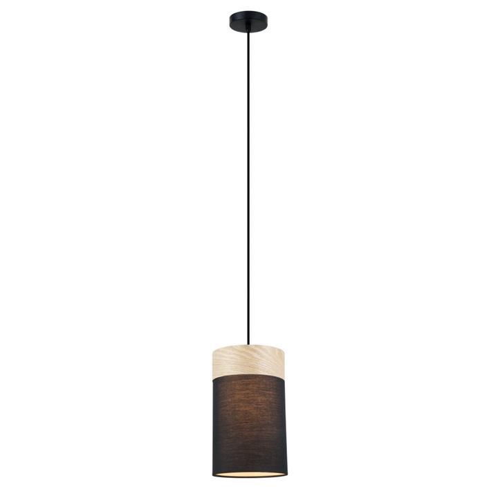 Tammy Classic Pendant Lamp Light Interior ES Black Cloth Small Oblong with Wood Highlight
