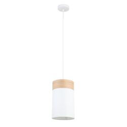 Tammy Classic Pendant Lamp Light Interior ES White Cloth Small Oblong with Wood Highlight