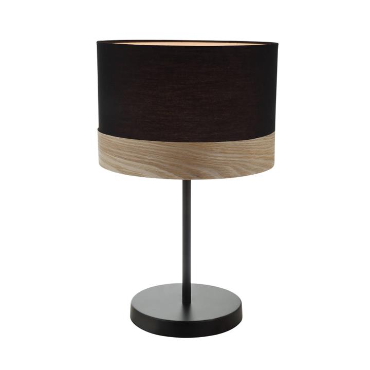 Tammy Classic Table Lamp ES Medium Black Cloth Round with Blonde Wood