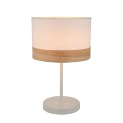 Tammy Classic Table Lamp ES Medium White Cloth Round with Blonde Wood