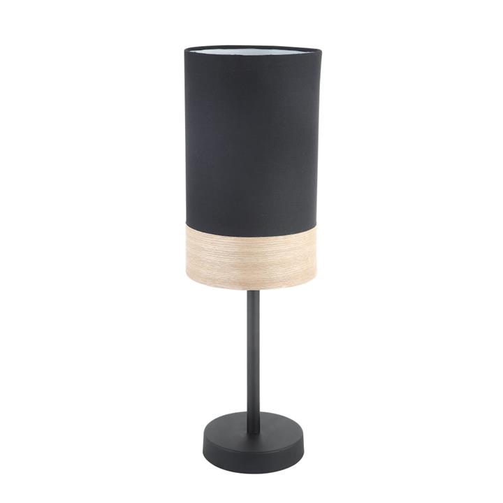 Tammy Classic Table Lamp ES Small Black Cloth Oblong with Blonde Wood