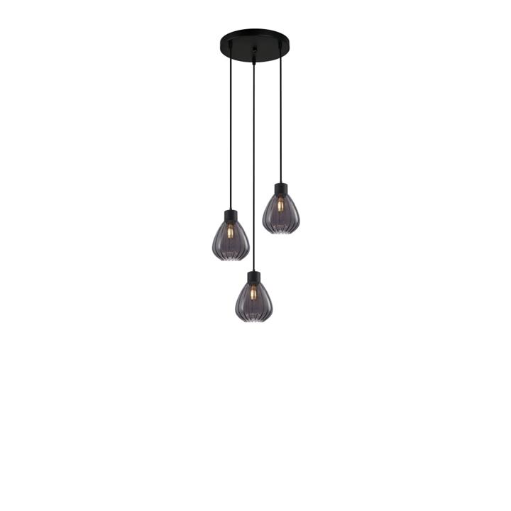 Tatiana Modern Elegant Pendant Lamp Light Interior ES Smokey Black Wine Glass Ribbed Round Base
