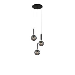 Tiffany Elegant Pendant Lamp Light Interior ES 3x Black Smoke Spherical Glass Enclosed Round Base