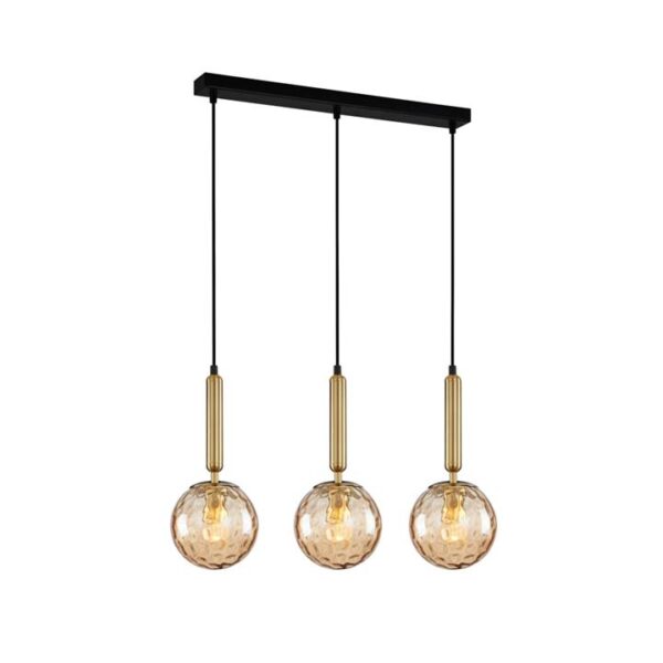Tiffany Elegant Pendant Lamp Light Interior ES 3x Bronze Amber Spherical Glass Enclosed Square Base