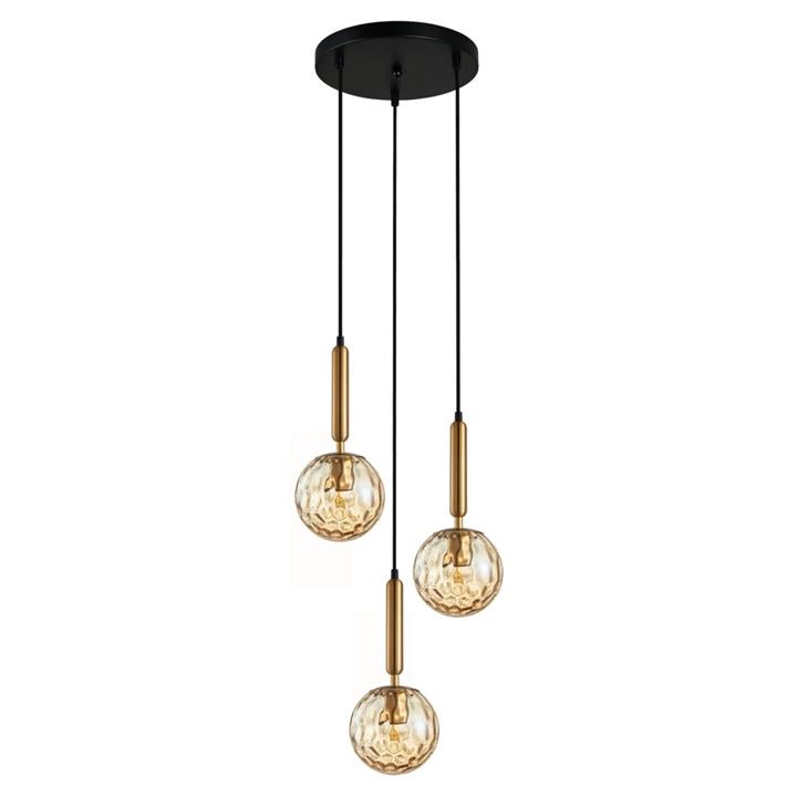 Tiffany Elegant Pendant Lamp Light Interior ES 3x Bronze Amber Spherical Glass Round Base