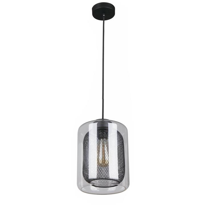 Trent Elegant Pendant Lamp Light Interior ES Black Mesh & Clear Glass Oblong
