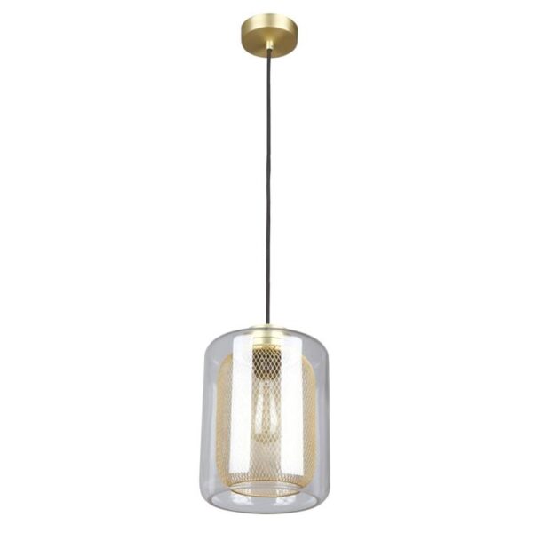 Trent Elegant Pendant Lamp Light Interior ES Brass Mesh & Clear Glass Oblong