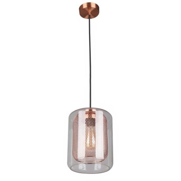Trent Elegant Pendant Lamp Light Interior ES Copper Mesh & Clear Glass Oblong