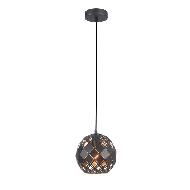 Twila Elegant Pendant Lamp Light Interior ES Embossed Tiled Wine Glass Matte Black