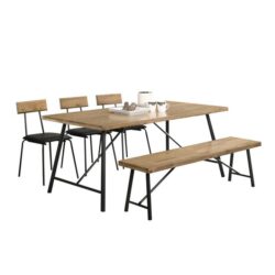 Vegas 6 Seater Dining Set 1.8m Rectangular Dining Table & 1 Benches & 3 Dining Chairs - Maple