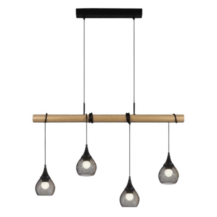 Vienna Wooden Hanging Pendant Lamp Four Lights - Black