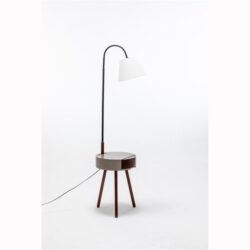 Zoltan Rubberwood Floor Lamp On Side Table Linen Shade W/ USB Port & Wireless Charging - Off White/Grey