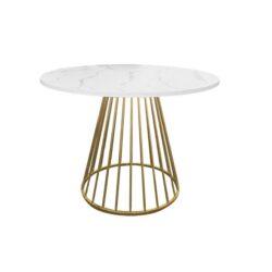Matilda Round Kitchen Dining Table 110cm W/ Powdercoated Legs - Faux Laminate Marble/Gold