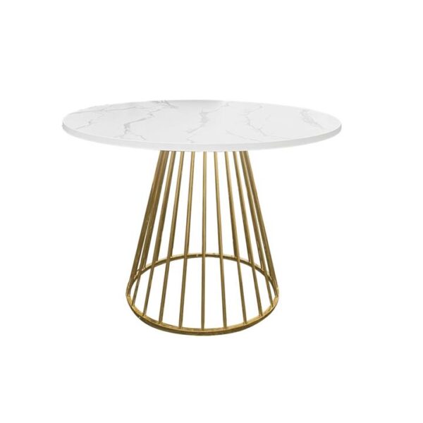 Matilda Round Kitchen Dining Table 110cm W/ Powdercoated Legs - Faux Laminate Marble/Gold