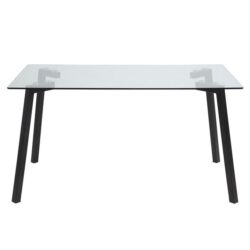 Asand Glass Rectangular Kitchen Dining Table 140cm W/ Metal Legs- Clear/Black