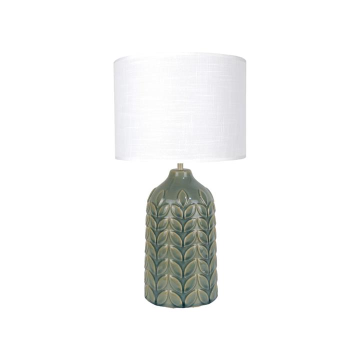 Benya Contemporary Patterned Ceramic Table Lamp Light Linen Drum Shade - Blue