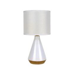 Brego Contemporary Modern Tapered Ceramic Table Lamp Light Triangle Base Linen Drum Shade - White