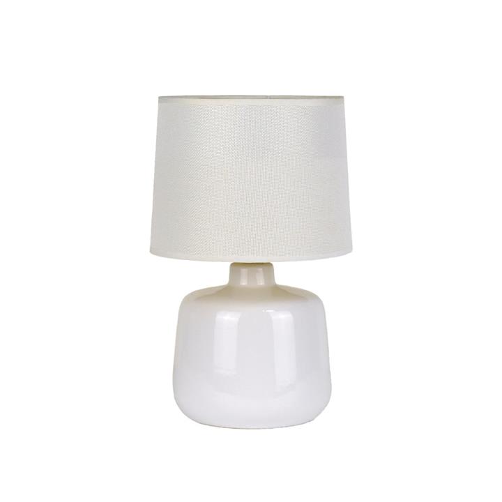 Bright Nurture Set of 2 Minimalist Ivory Ceramic Table Lamp Light Linen Drum Shade - White