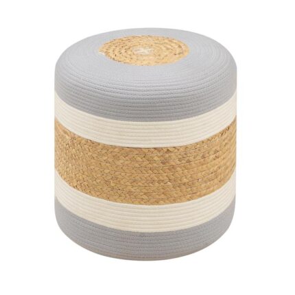 Cleo Ottoman Low Foot Stool Round - Natural/Light Grey