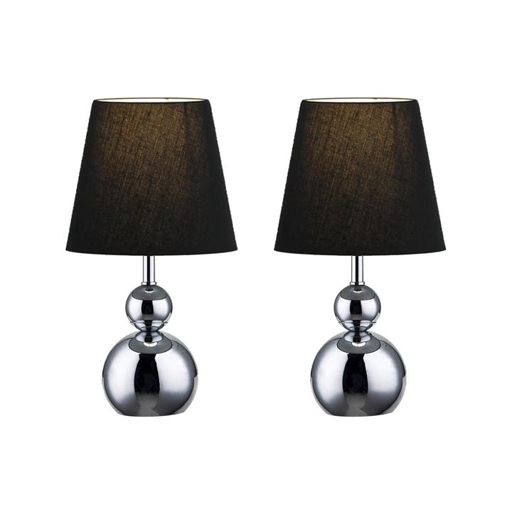 Elvin Classic Minimalist Touch Iron Table Lamp Light Fabric Shade - Chrome and Black
