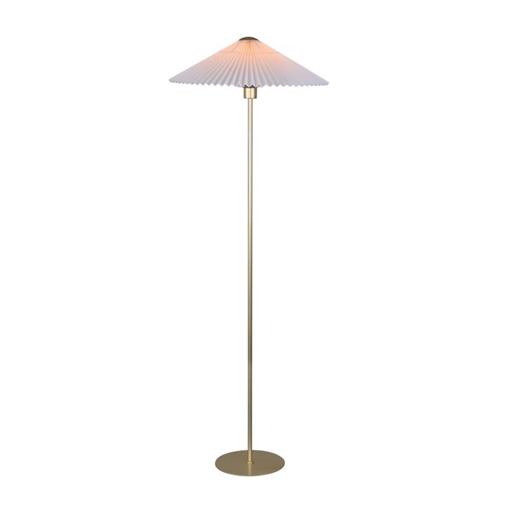 Go Bright Pleated Classic Metal Floor Lamp Light Fabric Umbrella Shade - White and Gold