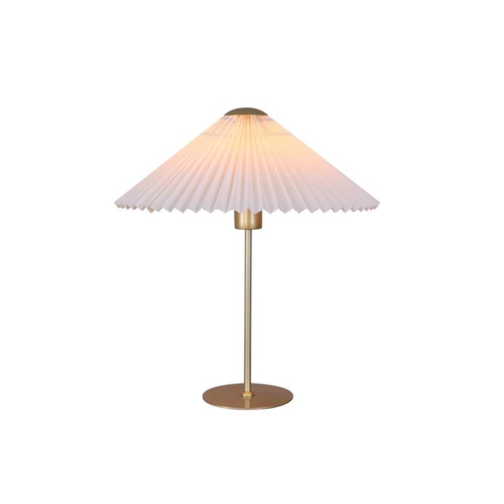 Go Bright Pleated Classic Metal Table Lamp Light Fabric Umbrella Shade - White and Gold