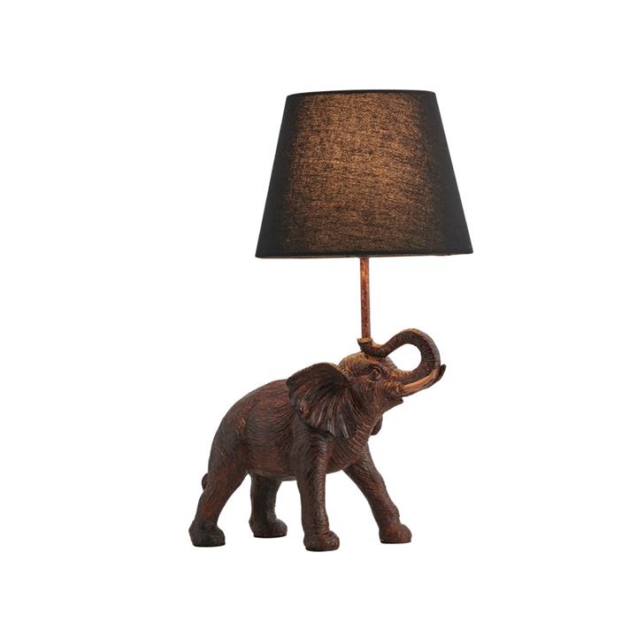 Grant Elephant Trunk Up Accent Table Lamp Light Fabric Shade - Bronze and Brown