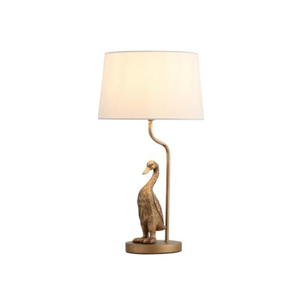 Kasey Standing Duck Table Lamp Light Fabric Shade - Pewter and Cream