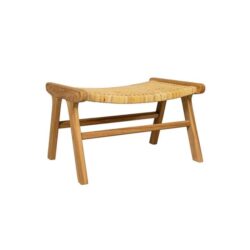 Leana Teak and Rattan Low Stool Dining Kitchen Bench Seat - Natural